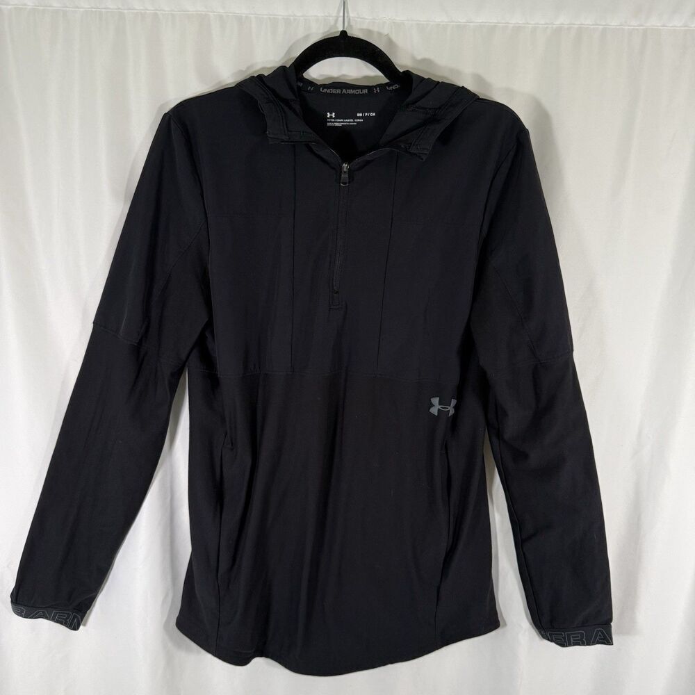 Under Armour Windbreaker Jacket Women's Small Black Long Sleeve Hooded
